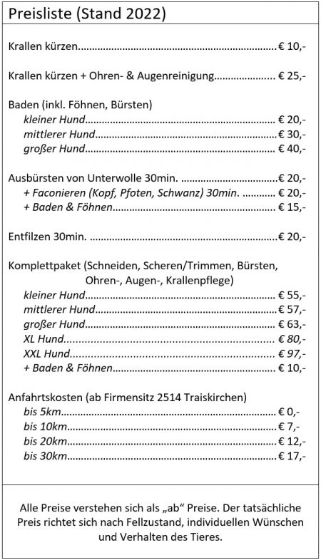 Dienstleistungen Preisliste 2022_2 Dienstleistungen Preisliste 2022_2