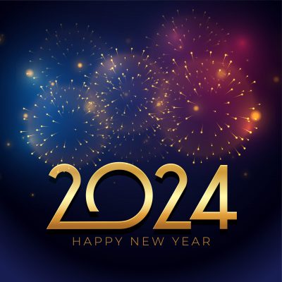 golden 2024 new year lettering background with firework decorati golden 2024 new year lettering background with firework decoration vector